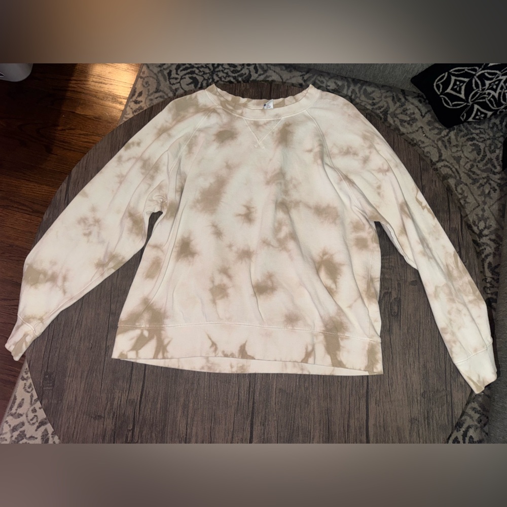 Womens Old Navy Cream and Tan Tie-Dye Top size large crewneck
